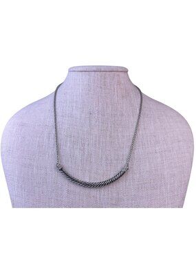 Loft Womens Silver Tone Metal Bar Pendant Necklace With Rhinestone Accent
